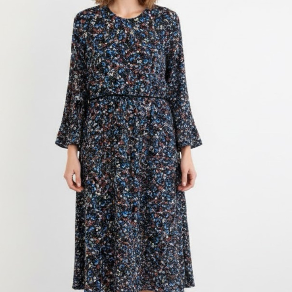 Warehouse Blue Floral Long Sleeve Midi Dress 6